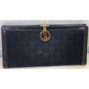 GUCCI Vintage Black Leather and Fabric Wallet